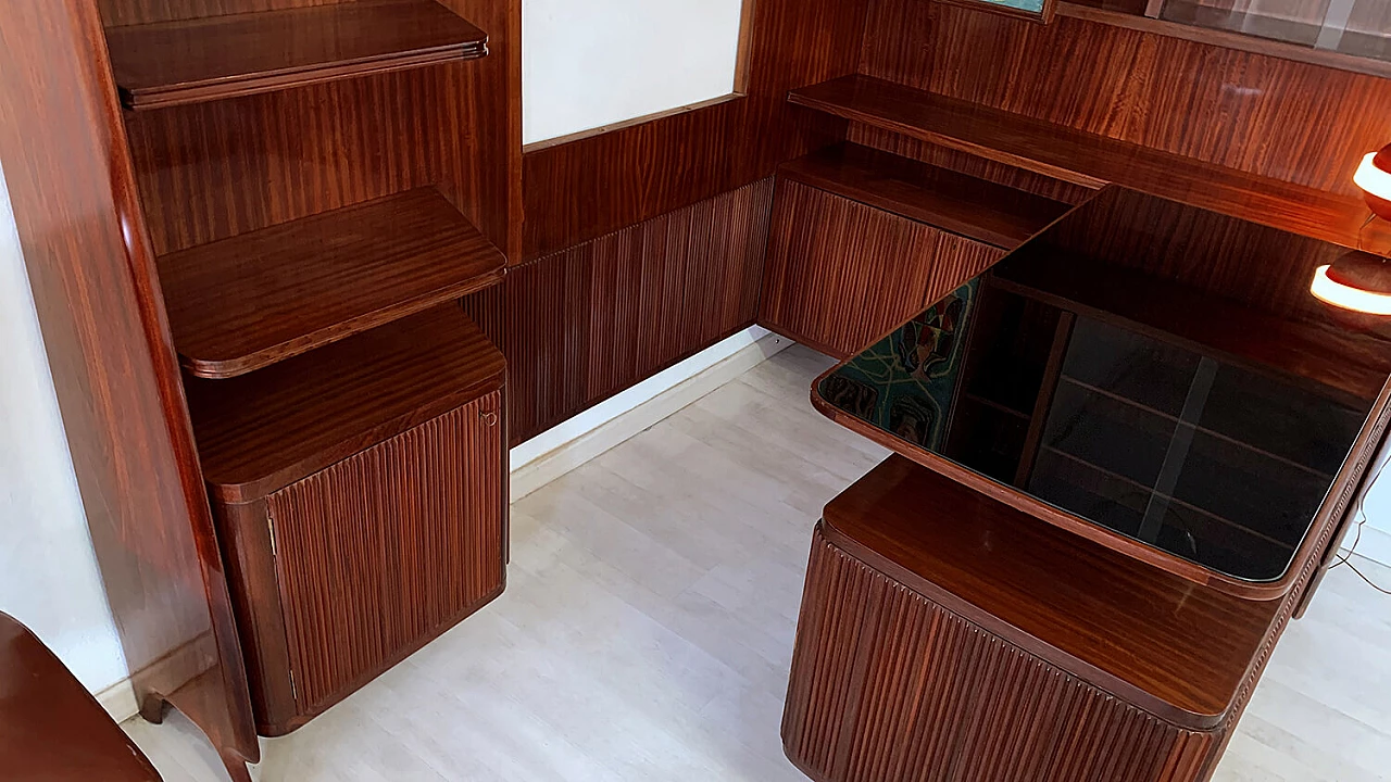 Freestanding corner bookcase with desk, 1950s 10