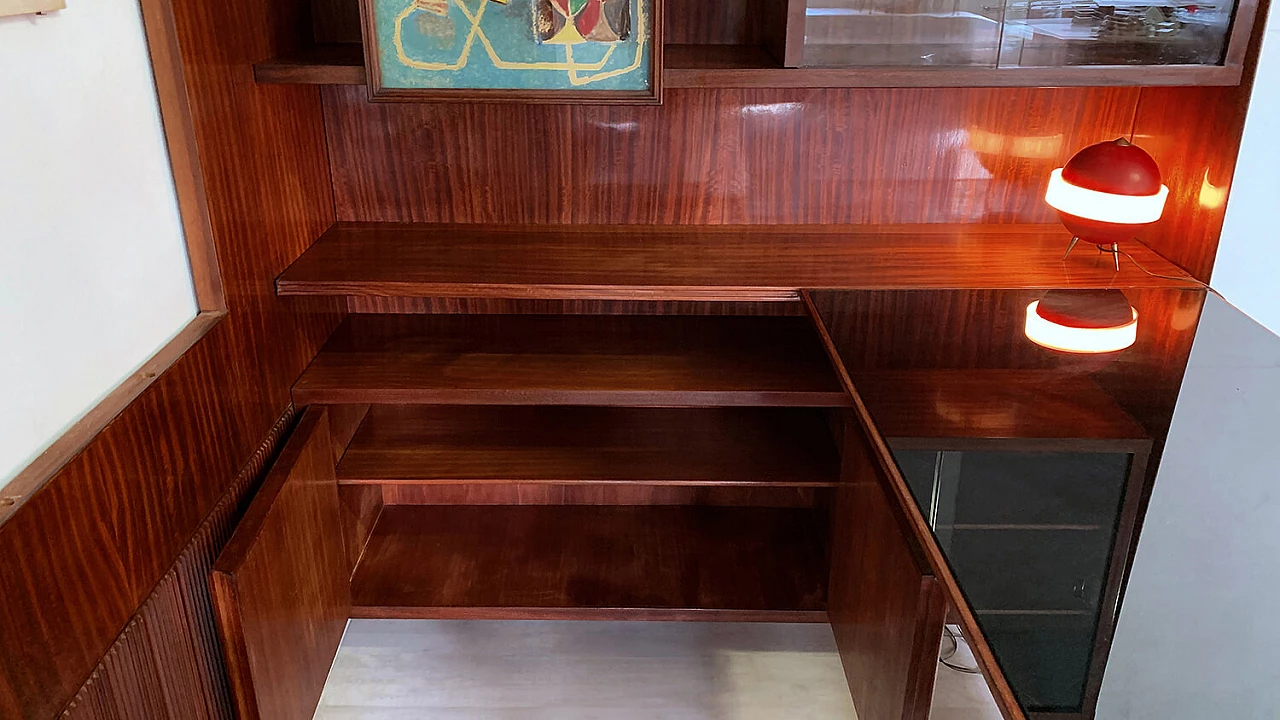 Freestanding corner bookcase with desk, 1950s 12