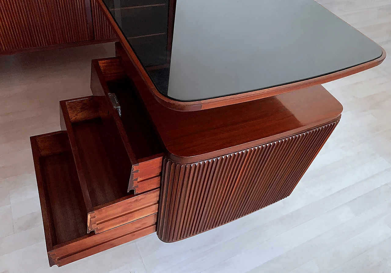 Freestanding corner bookcase with desk, 1950s 16