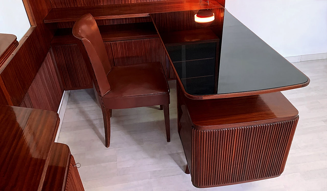 Freestanding corner bookcase with desk, 1950s 17