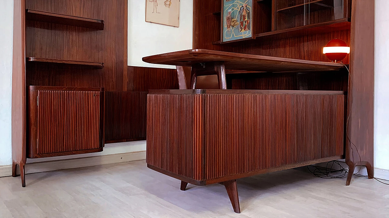 Freestanding corner bookcase with desk, 1950s 18