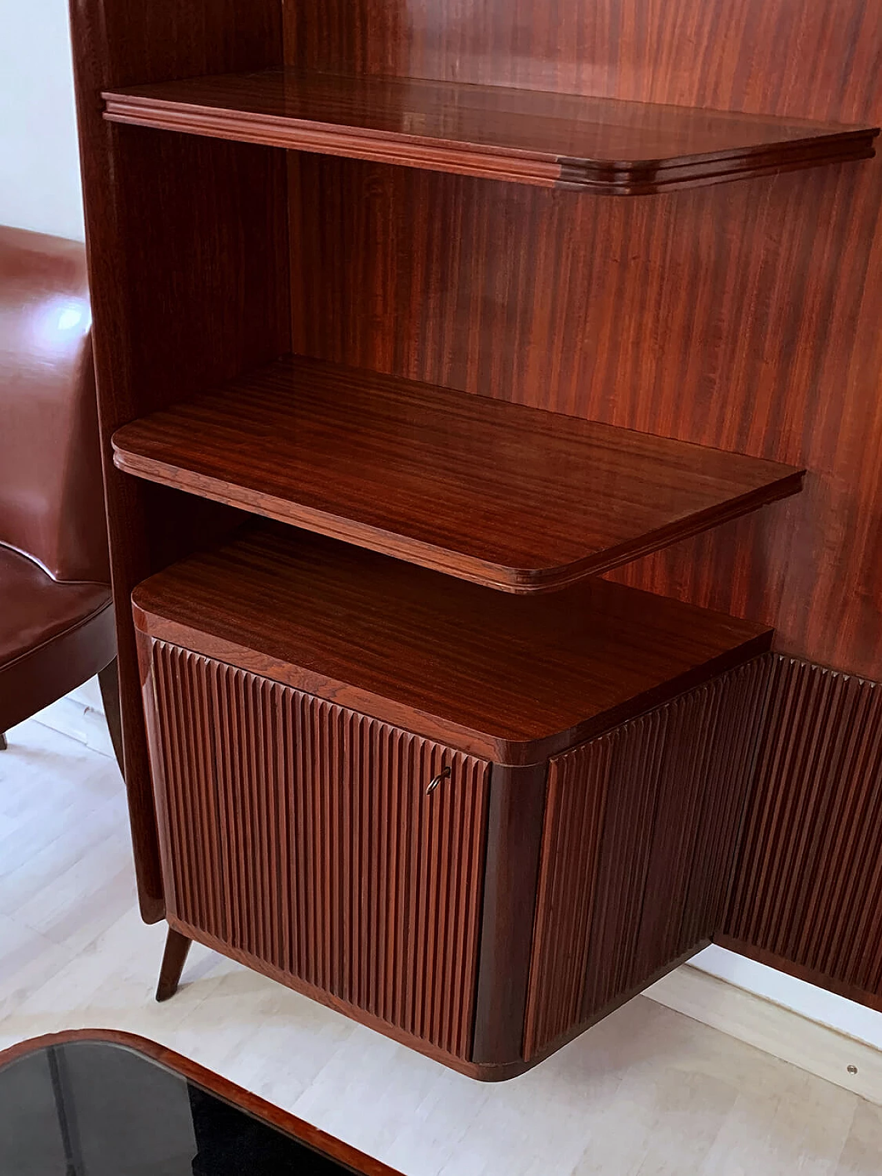 Freestanding corner bookcase with desk, 1950s 19