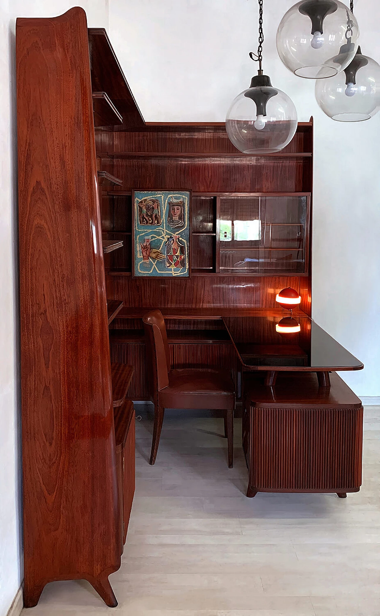 Freestanding corner bookcase with desk, 1950s 21