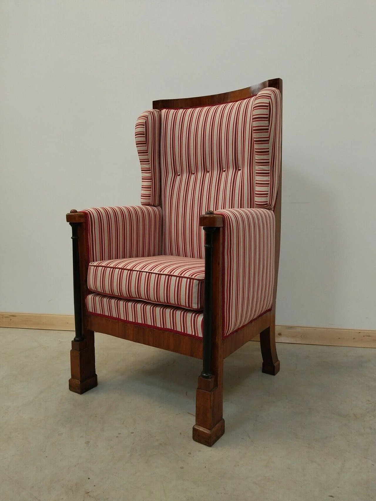 Empire armchair in walnut and fabric, 19th century 1