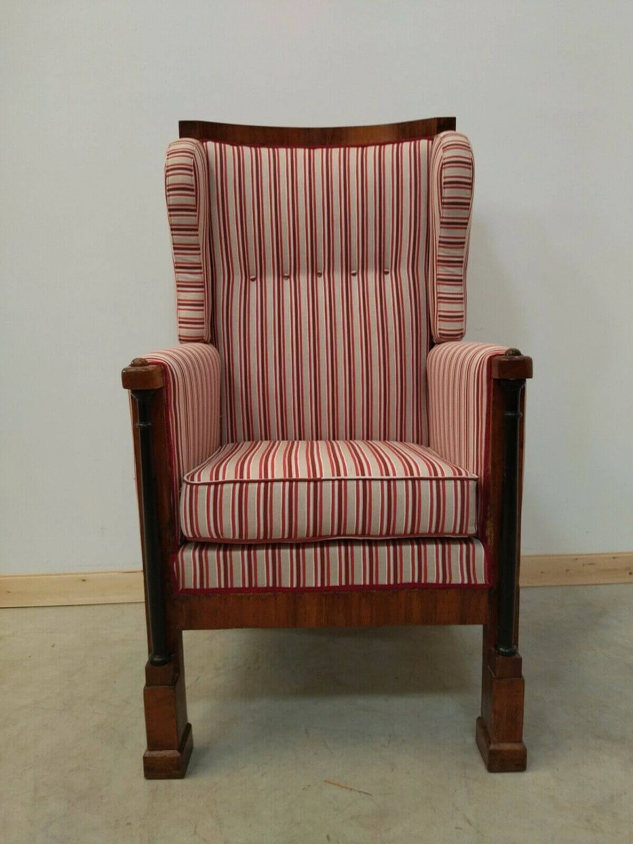 Empire armchair in walnut and fabric, 19th century 2