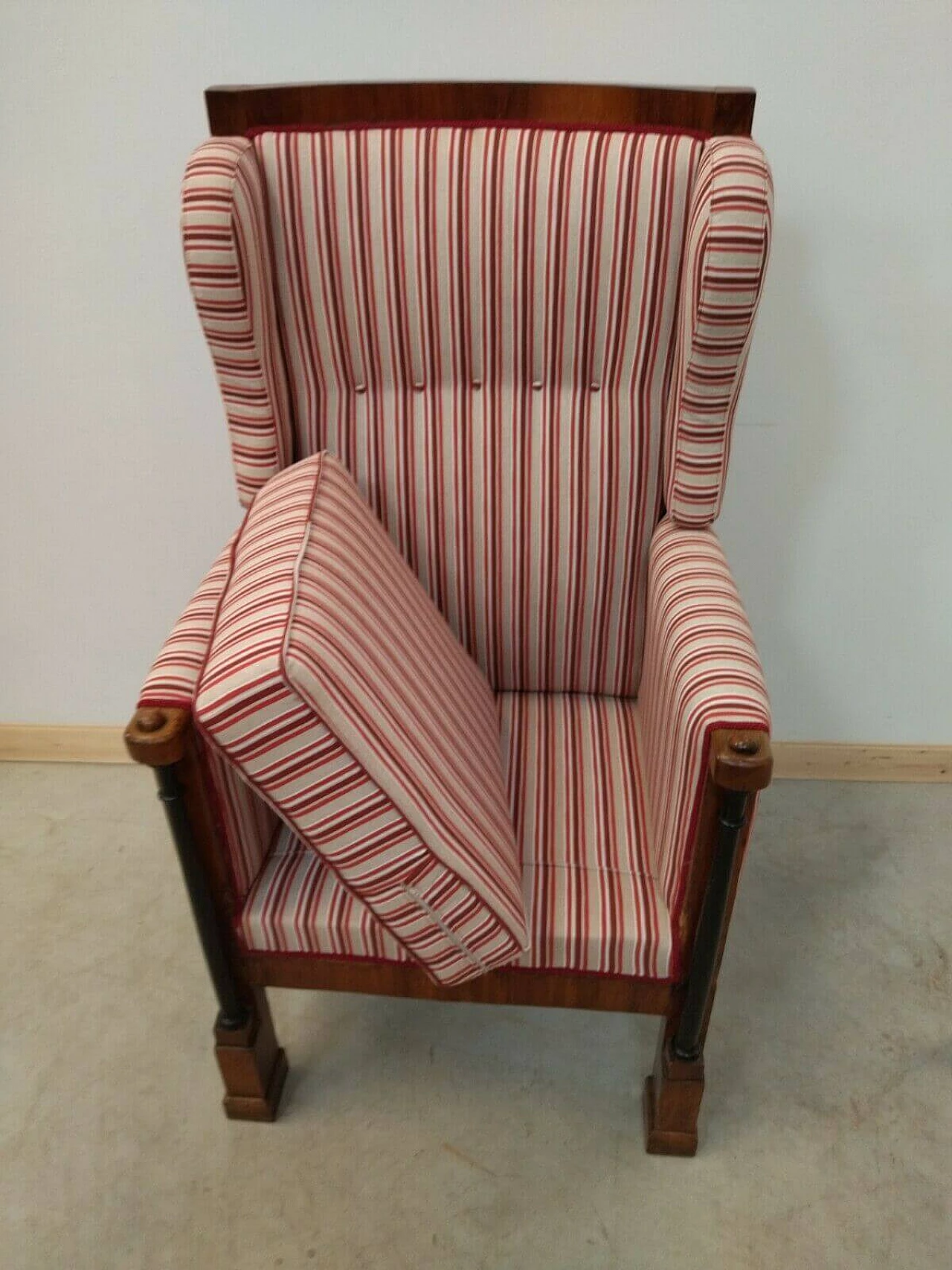 Empire armchair in walnut and fabric, 19th century 5