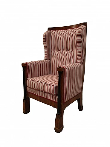 Empire armchair in walnut and fabric, 19th century
