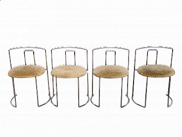4 Gaja chairs in chromed steel and fabric by Kazuhide Takahama for Simon Gavina, 70s