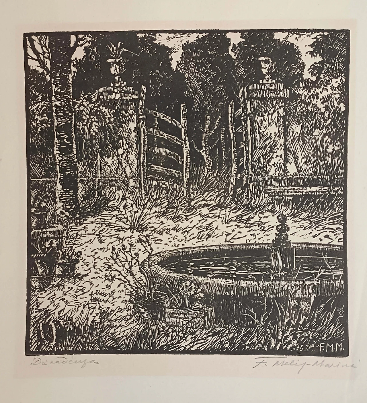 Silografia Decadenza di Felice Melis Marini, anni '40 1