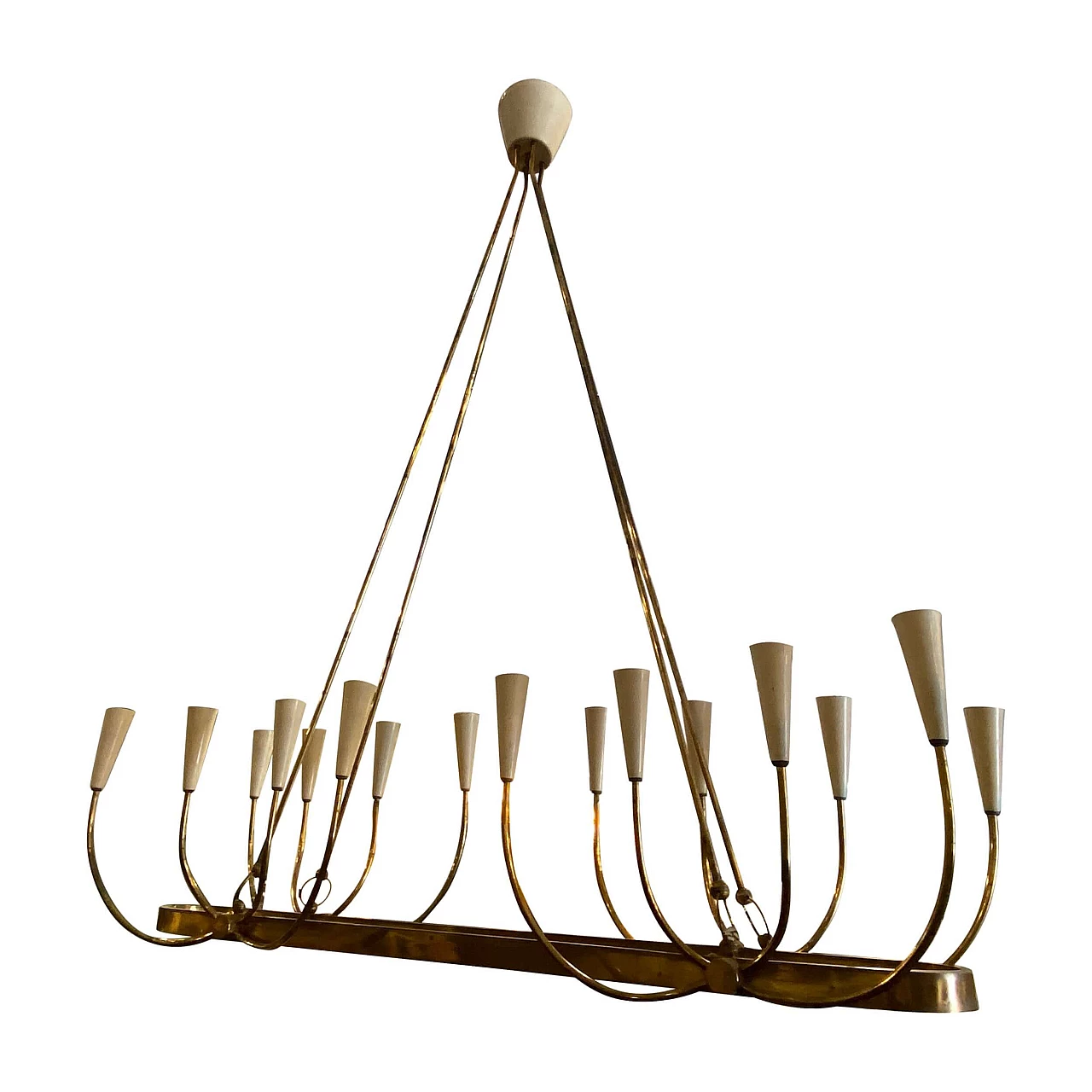 Chandelier in the style of Stilnovo in brass, 50s 1
