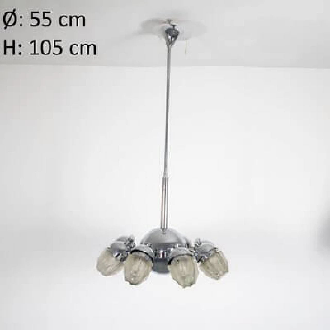 Lampada a sospensione in vetro cromato, anni '60 8