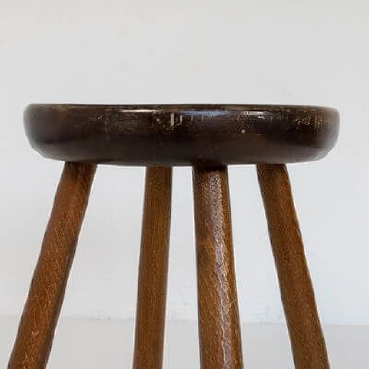 Chestnut wood stool, 1970s 7