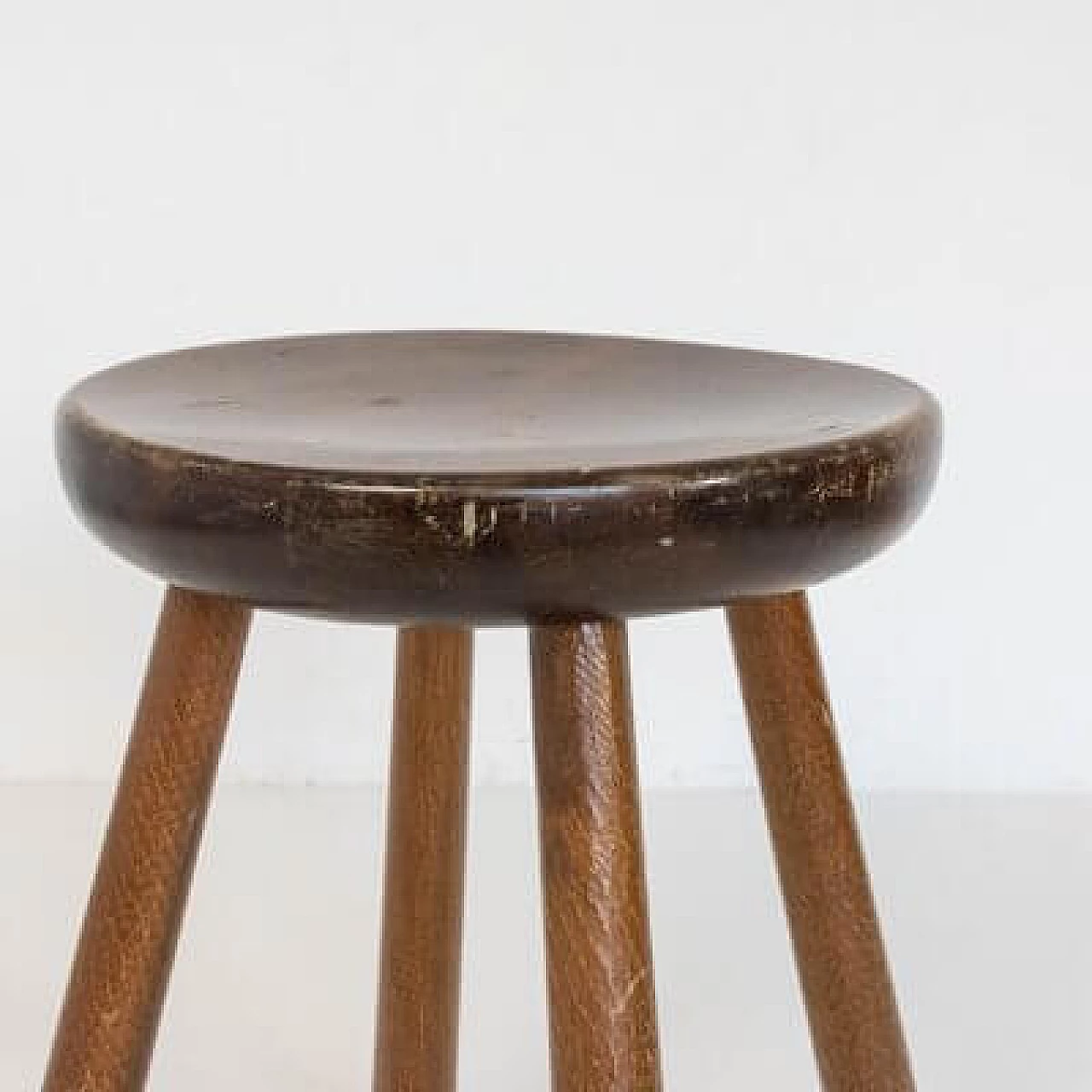Chestnut wood stool, 1970s 9