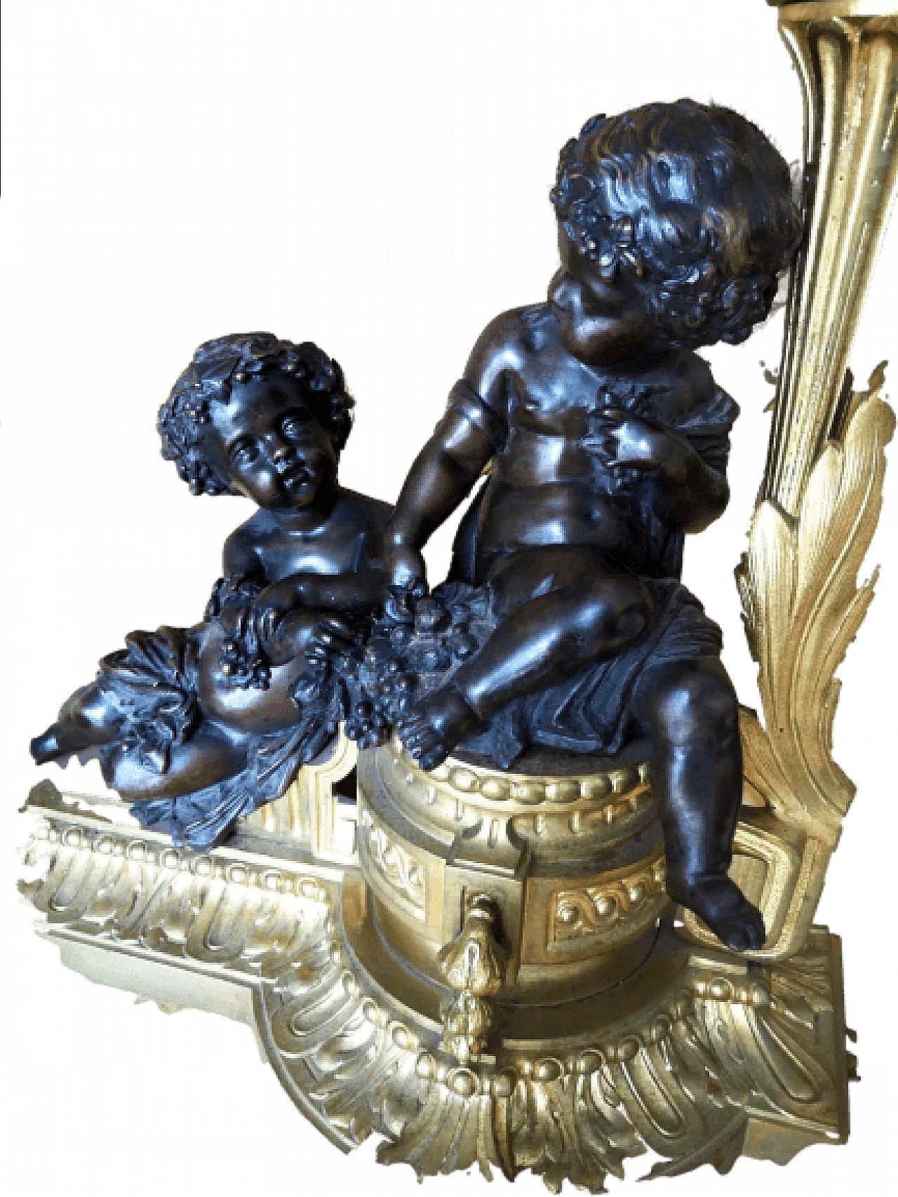 Gilded bronze fireplace wing with putti, 19th century 5