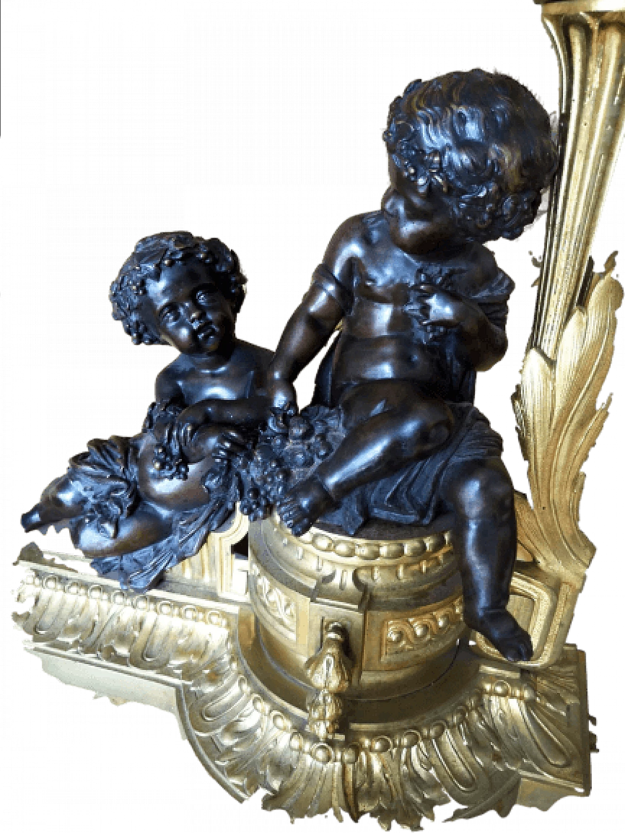 Alare da camino in bronzo dorato con putti, '800 5