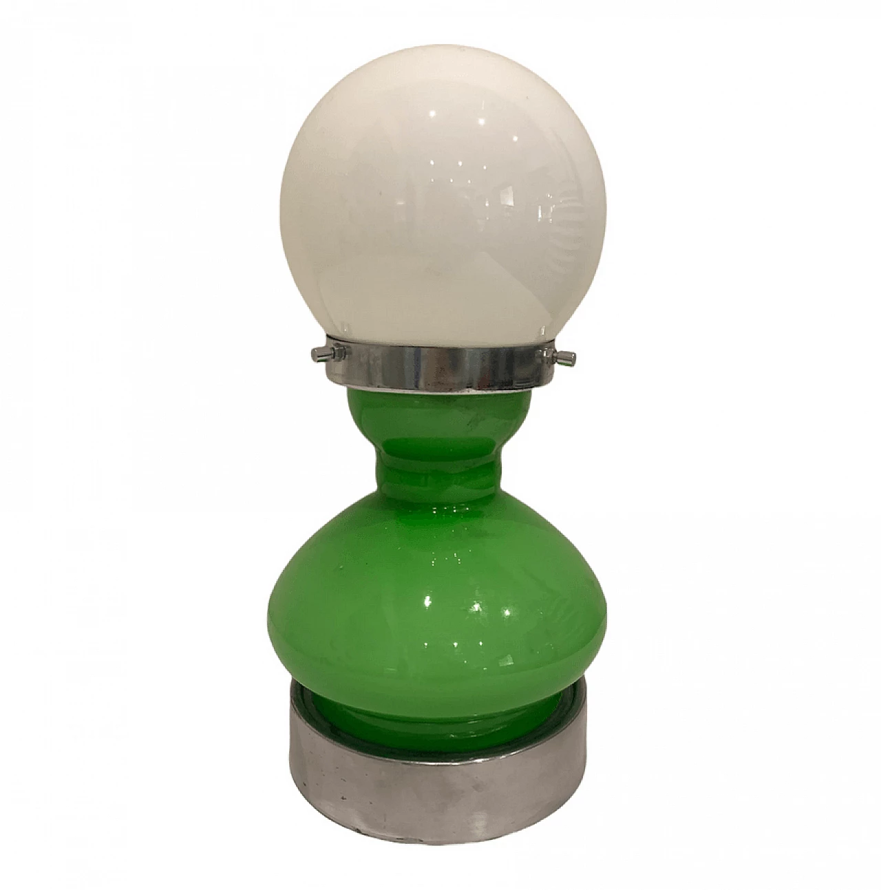 Lampada da tavolo in vetro di Murano verde e bianco, anni '60 1