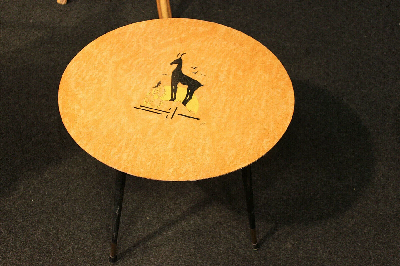 Tavolino in legno e ottone, anni '60 4