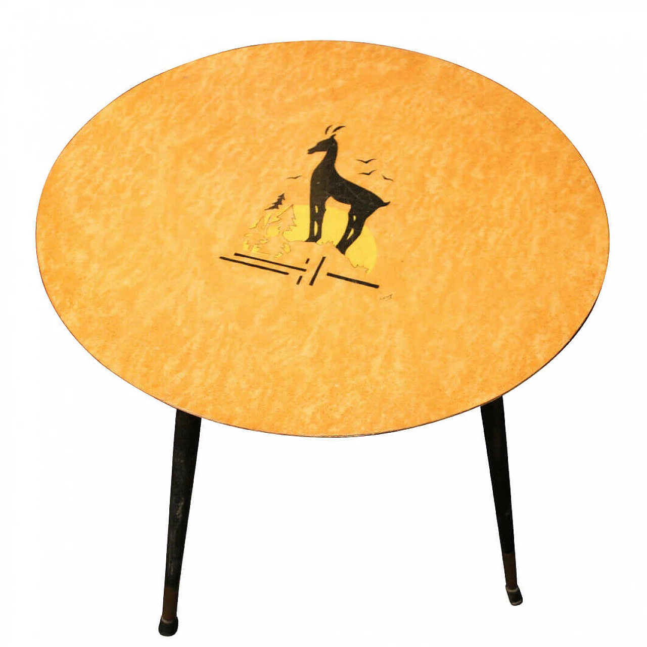 Tavolino in legno e ottone, anni '60 5