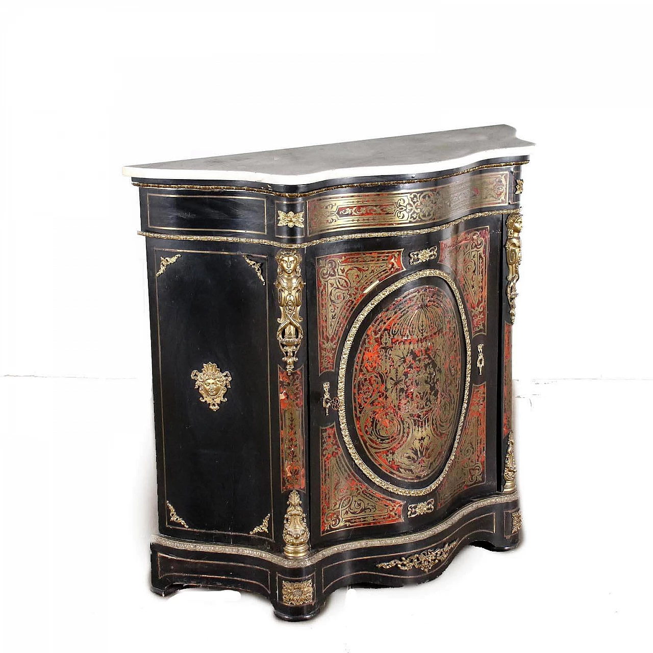 Credenza francese Napoleone III intarsiata in stile Boulle, fine '800 1
