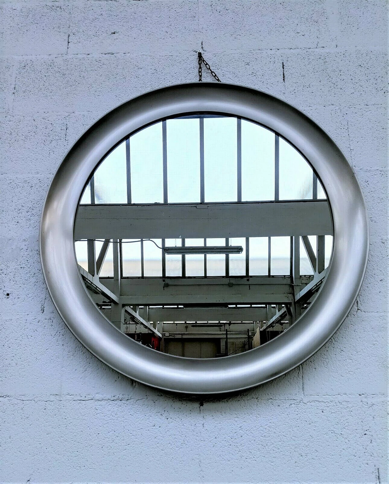 Narciso round wall mirror in nickeled brass and glass by Sergio Mazza for Artemide, 70s 5