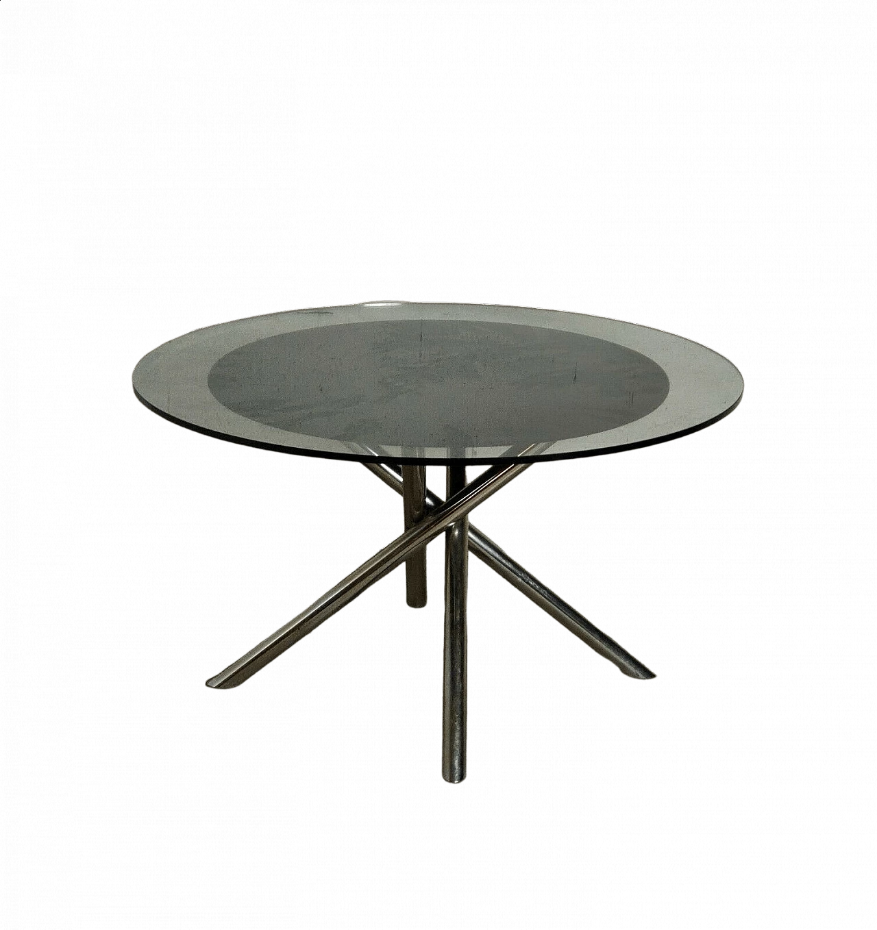 Tavolo rotondo Nodo in acciaio tubolare, legno e tessuto con piano in vetro di Carlo Bartoli per Tisettanta, anni '70 7