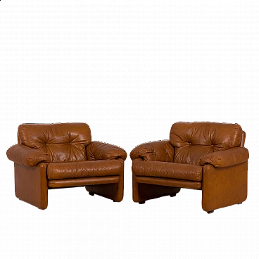 Pair of Coronado leather armchairs by Tobia Scarpa for C&B Italia, 1960s