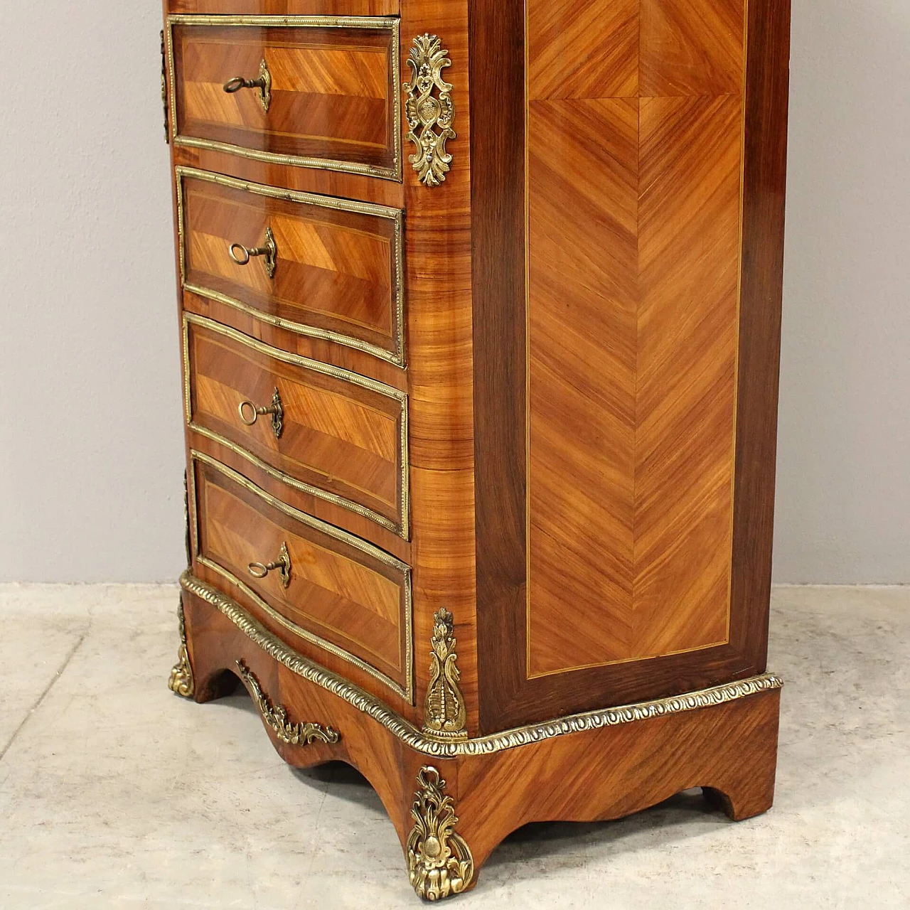 Napoleon III secretaire in bois de rose, rosewood inlay and gilded bronze with marble top, 19th century 3