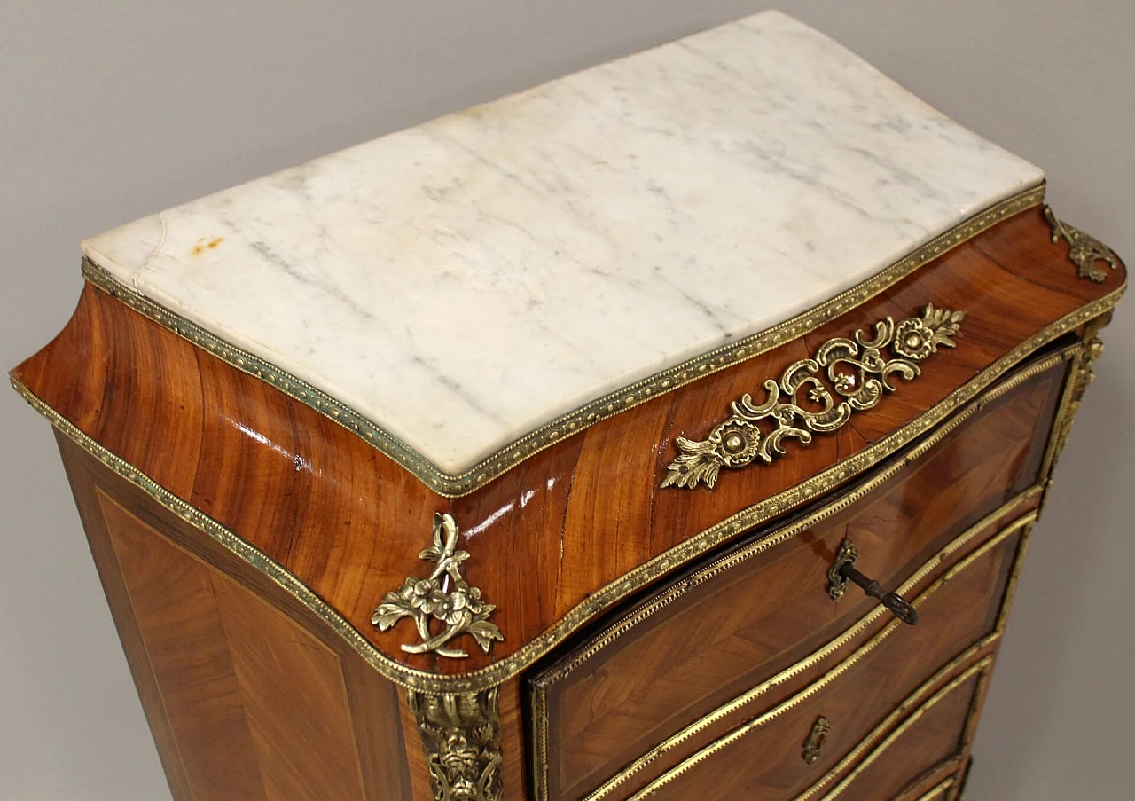 Napoleon III secretaire in bois de rose, rosewood inlay and gilded bronze with marble top, 19th century 4