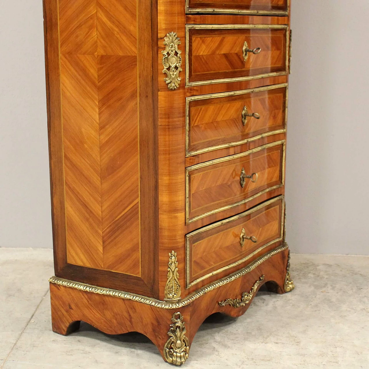 Napoleon III secretaire in bois de rose, rosewood inlay and gilded bronze with marble top, 19th century 7