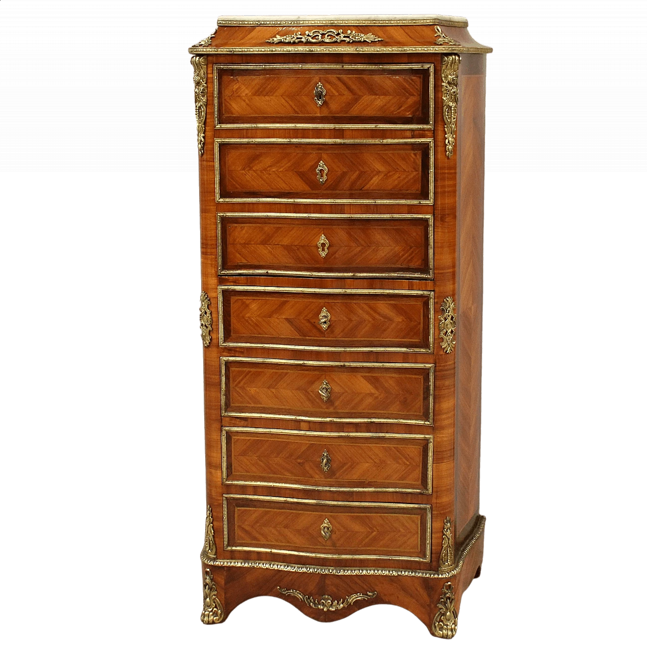 Napoleon III secretaire in bois de rose, rosewood inlay and gilded bronze with marble top, 19th century 11