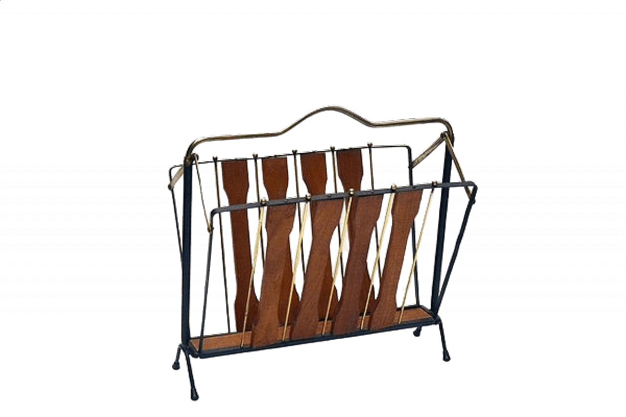Teak and brass folding magazine rack, 1950s 1480572