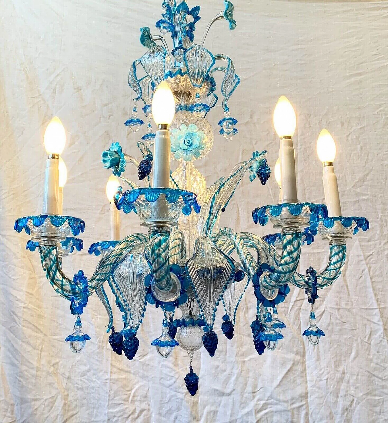 Chandelier in Murano glass, brass and iron attributable to AVEM, 50s 1