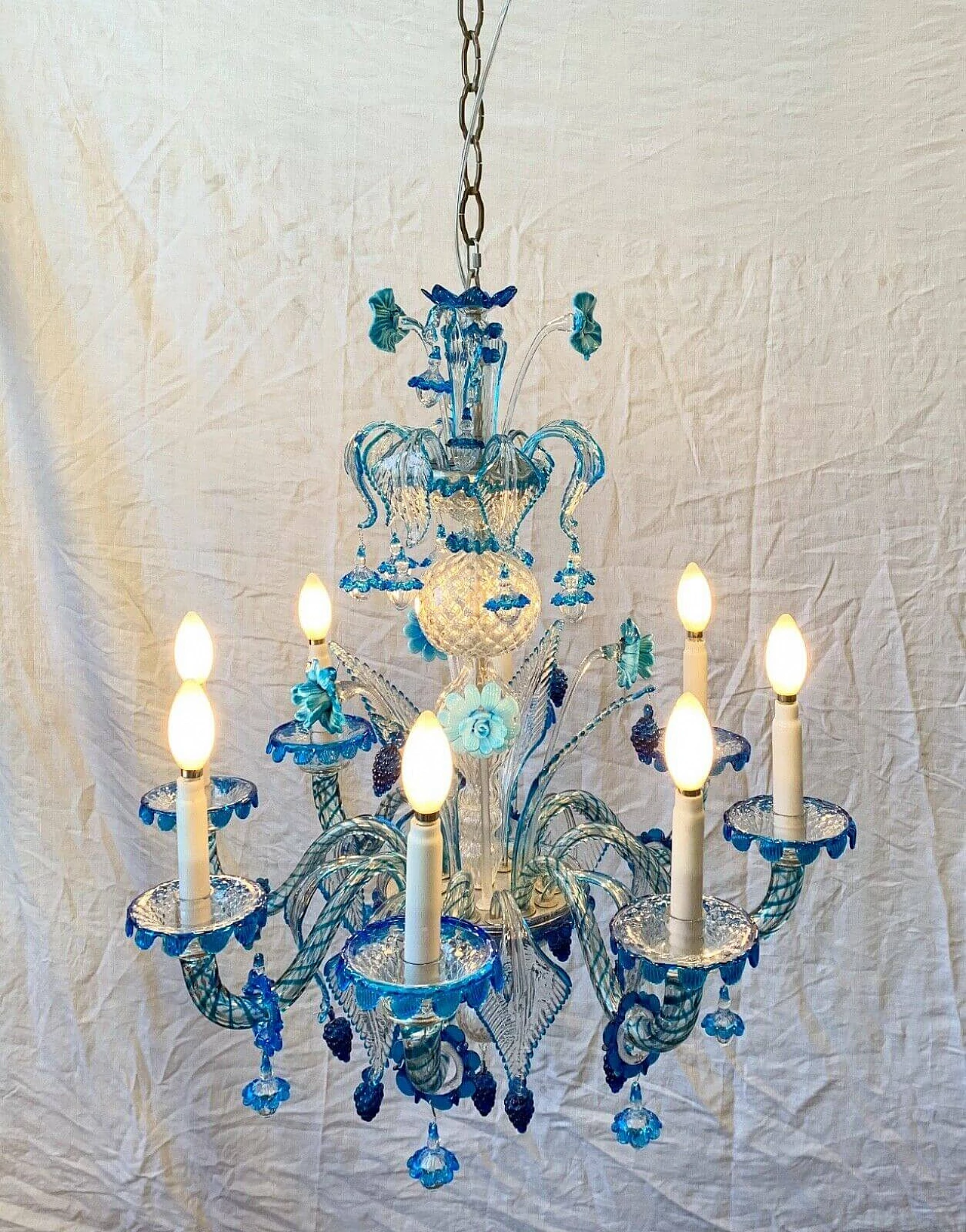 Chandelier in Murano glass, brass and iron attributable to AVEM, 50s 2
