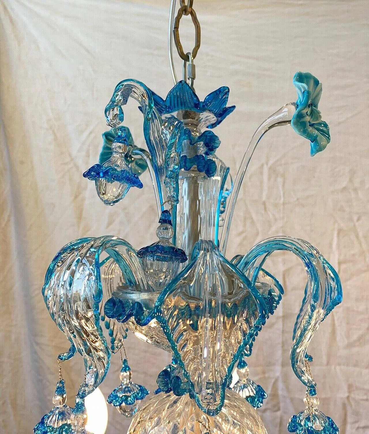 Chandelier in Murano glass, brass and iron attributable to AVEM, 50s 4