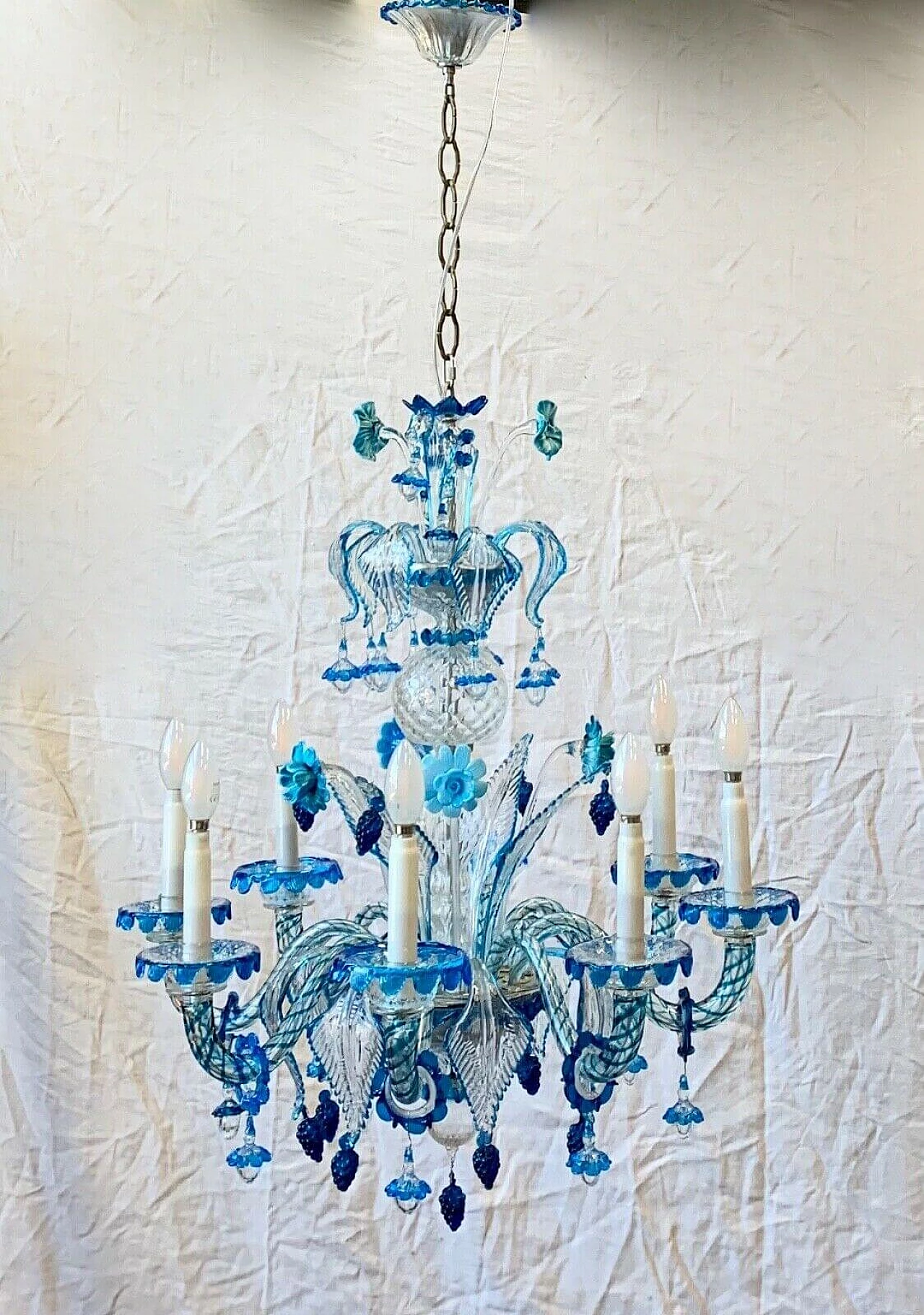Chandelier in Murano glass, brass and iron attributable to AVEM, 50s 5