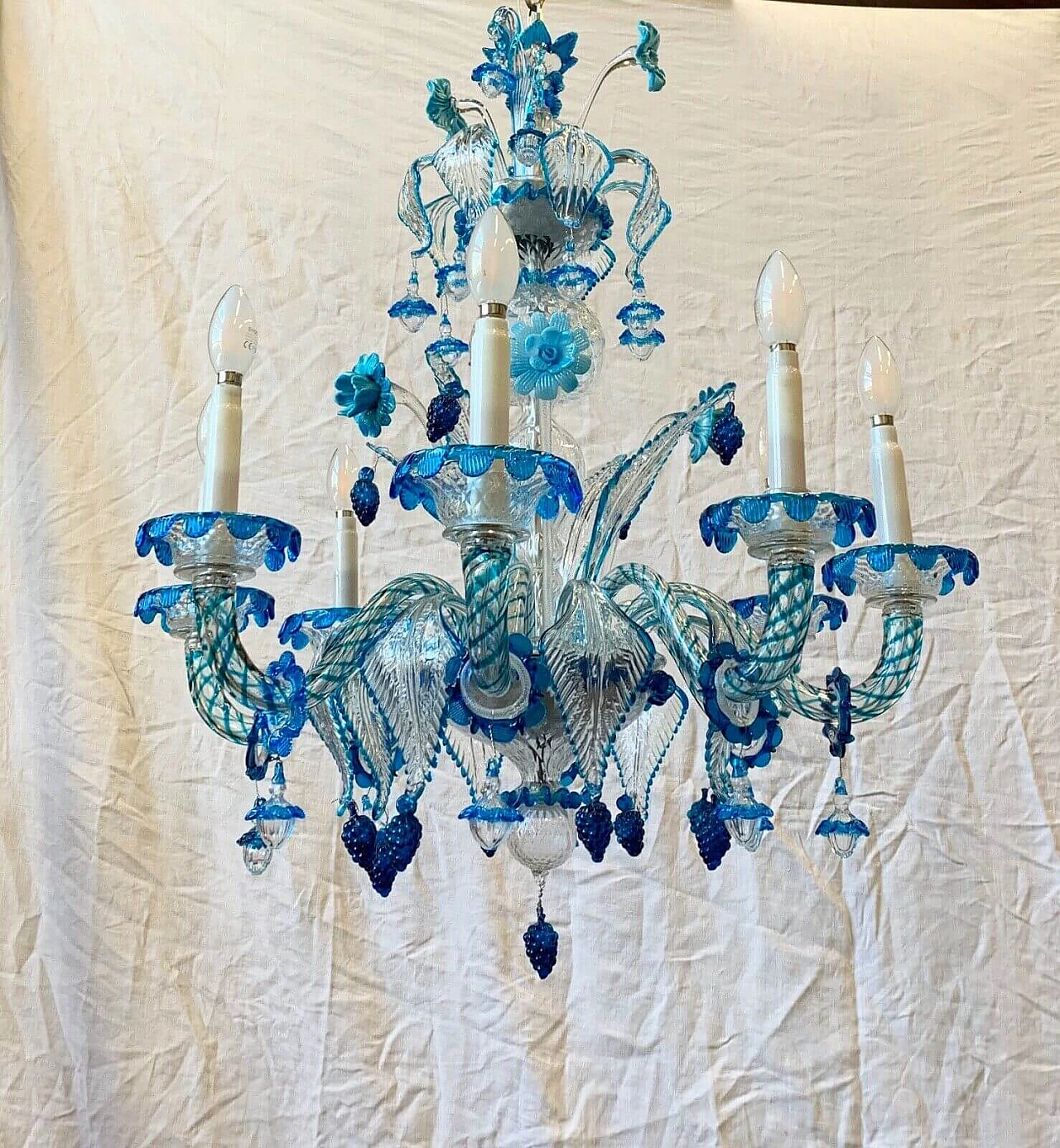Chandelier in Murano glass, brass and iron attributable to AVEM, 50s 6
