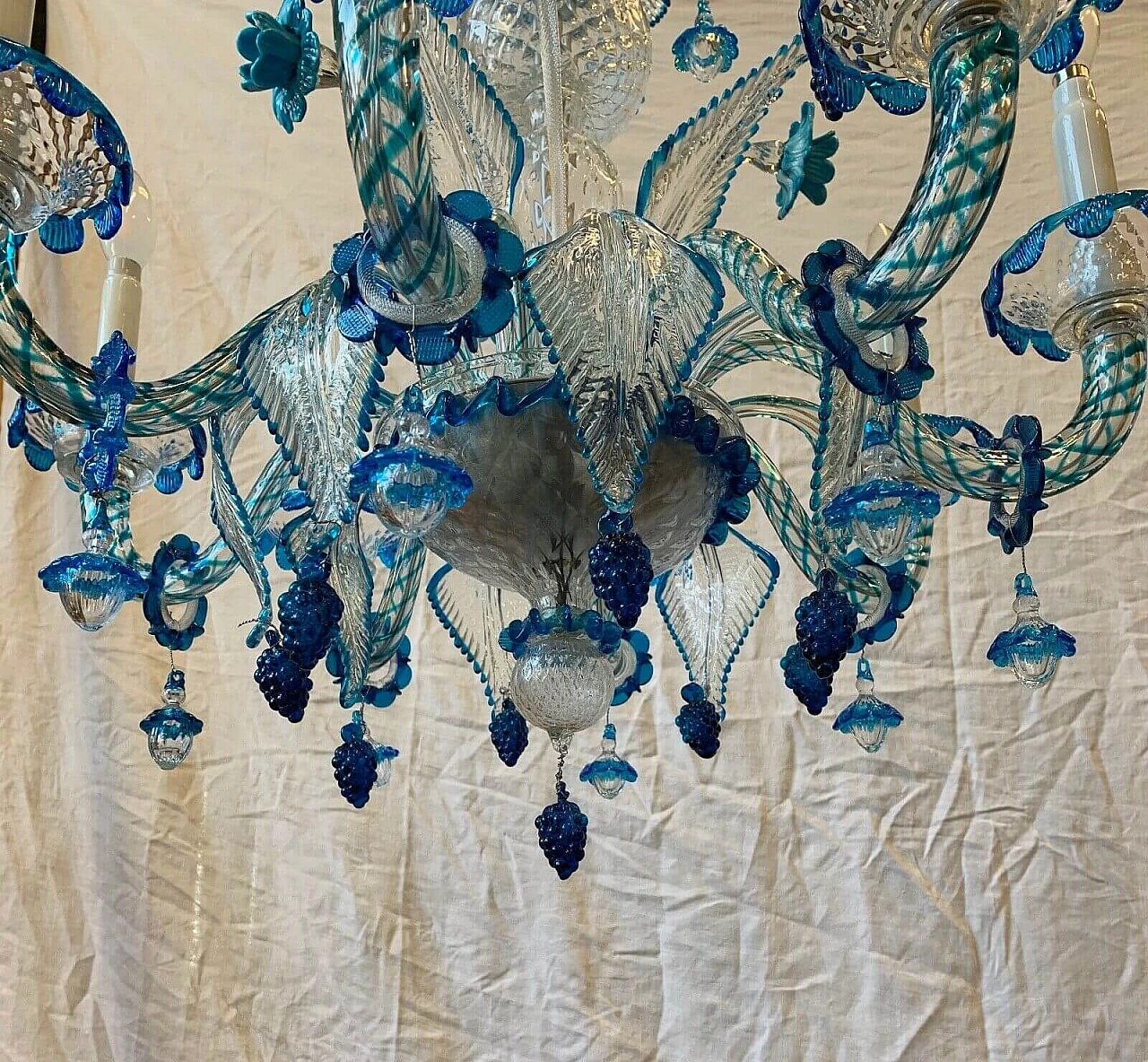 Chandelier in Murano glass, brass and iron attributable to AVEM, 50s 7