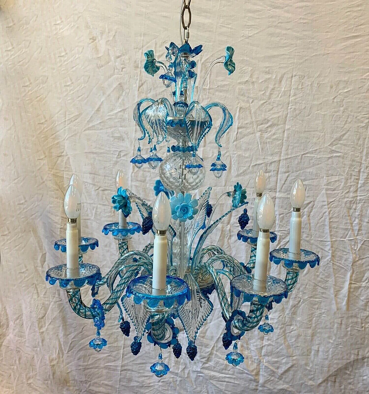 Chandelier in Murano glass, brass and iron attributable to AVEM, 50s 8