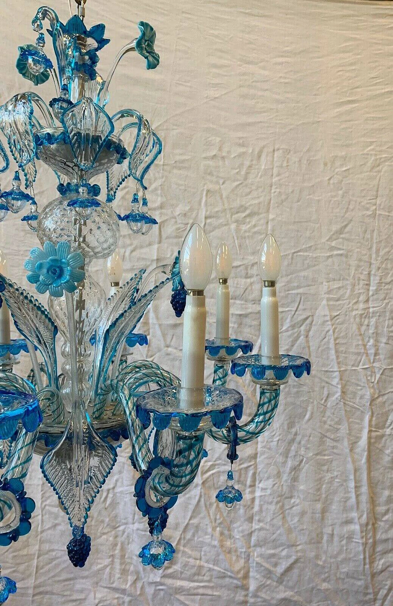 Chandelier in Murano glass, brass and iron attributable to AVEM, 50s 9