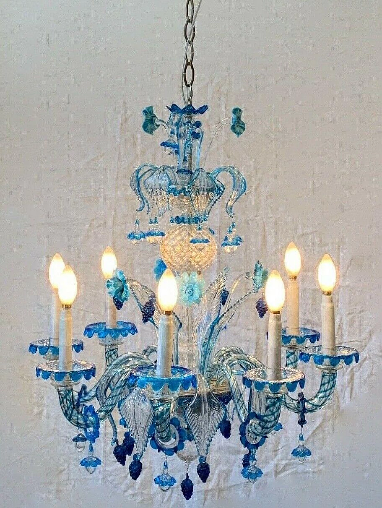Chandelier in Murano glass, brass and iron attributable to AVEM, 50s 10