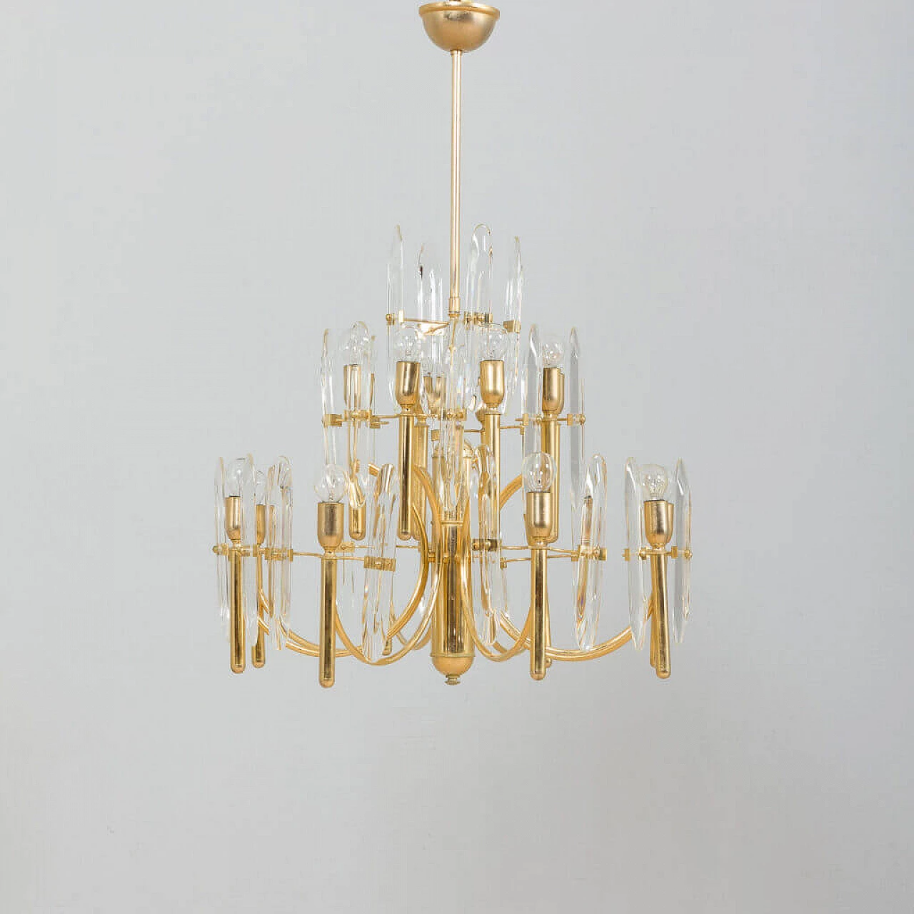 Gilded brass and crystal chandelier by Gaetano Sciolari, 1970s 1