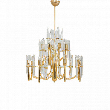 Gilded brass and crystal chandelier by Gaetano Sciolari, 1970s