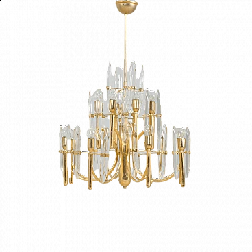 Gilded brass and crystal chandelier by Gaetano Sciolari, 1970s