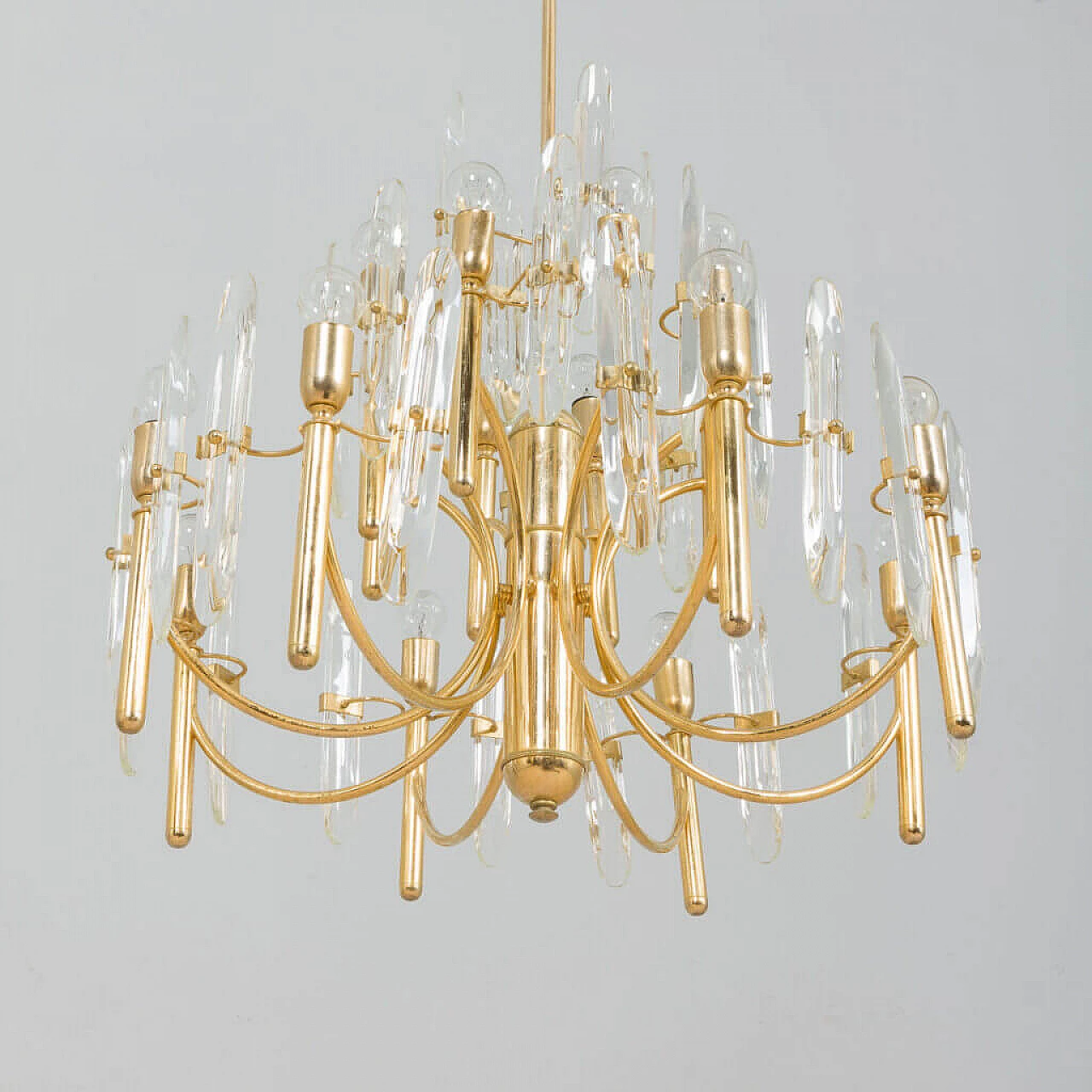 Gilded brass and crystal chandelier by Gaetano Sciolari, 1970s 9