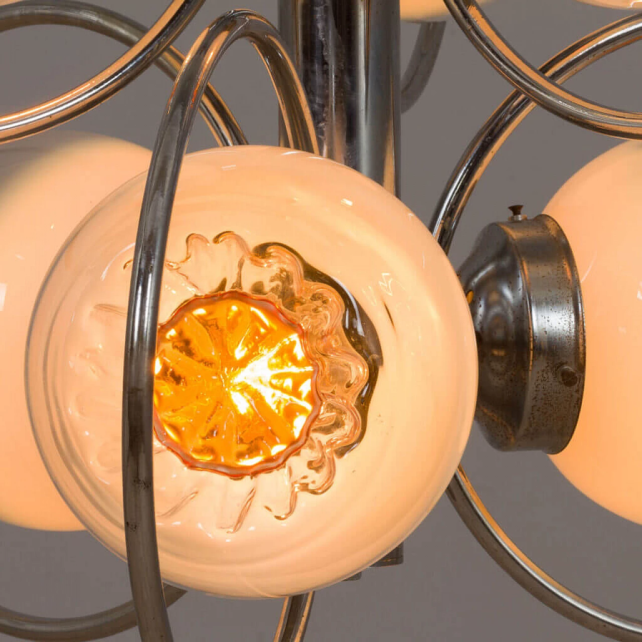 Lampadario in vetro di Murano cromato per Mazzega, anni '70 8