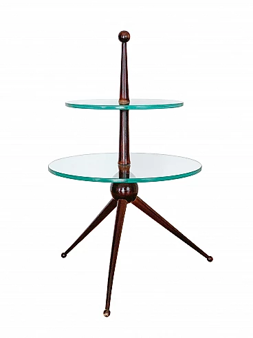 Tavolino con doppio ripiano in vetro attribuito a Cesare Lacca, anni '50