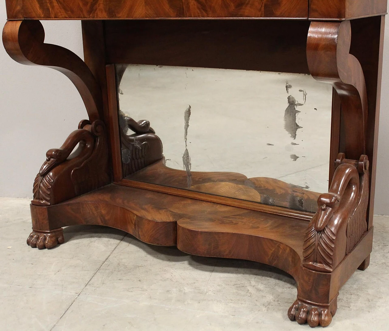 Charles X console in mahogany with white Carrara marble top and mirror, 19th century 3