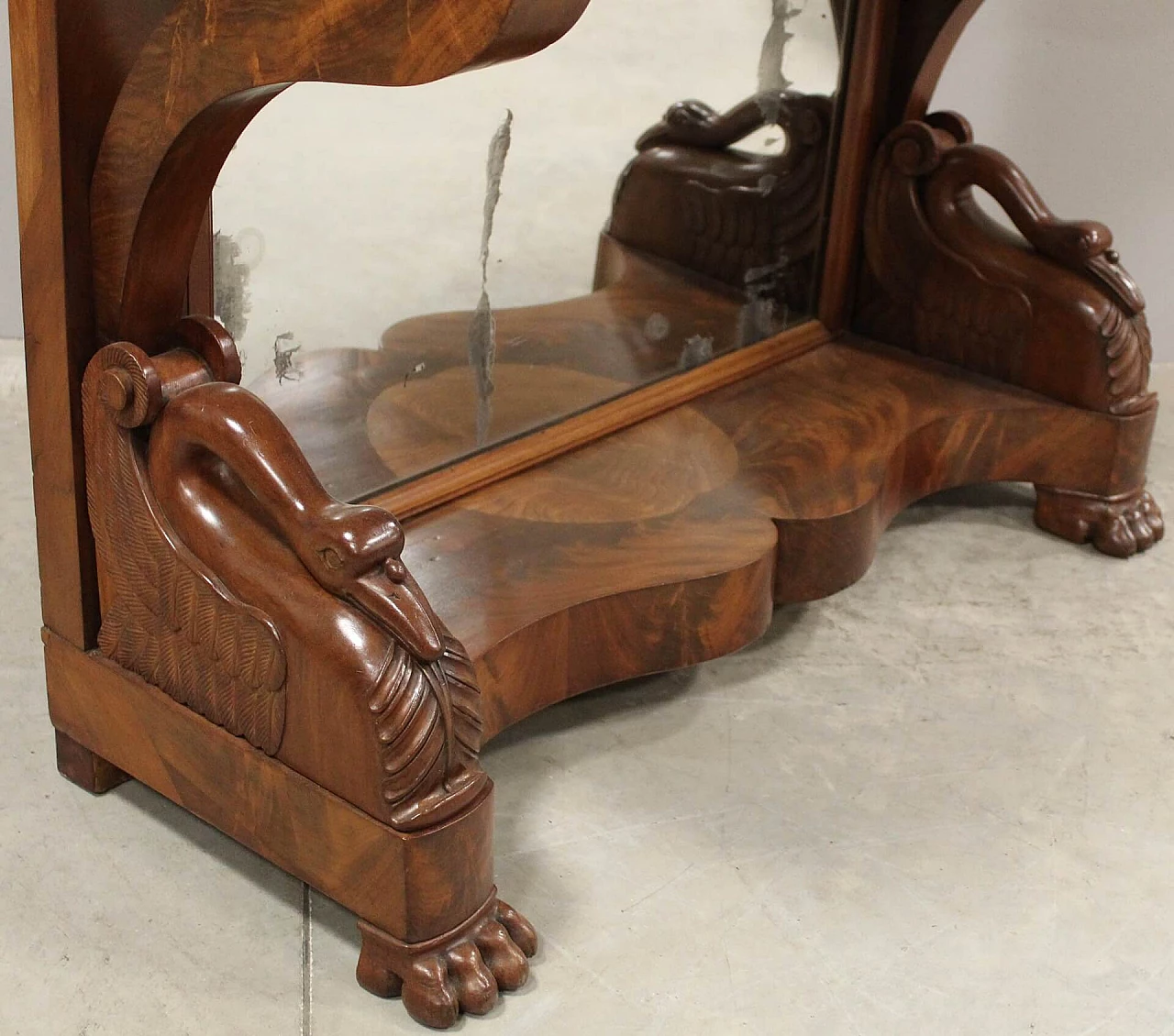 Console Carlo X in mogano con piano in marmo bianco di Carrara e specchio, '800 8