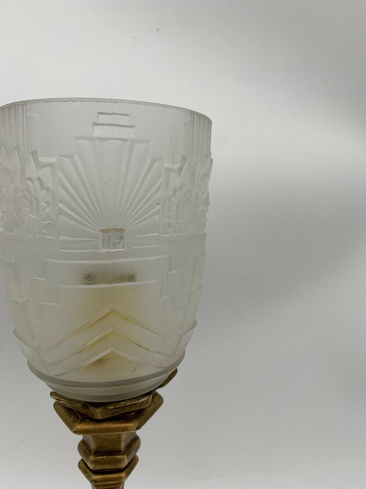 Pair of table lamps in ground glass and bronze, 40s 3