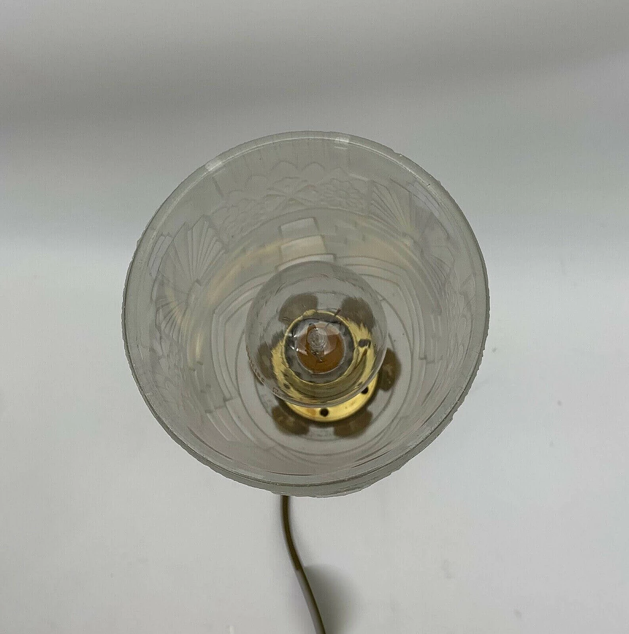 Pair of table lamps in ground glass and bronze, 40s 4